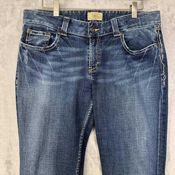 BKE Culture Stretch Jeans Womens 32x33.5 Blue Denim Bootcut Mid Rise Distressed - Picture 3 of 13